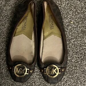 Michael Kors Dark Brown Flats with Gold Accents